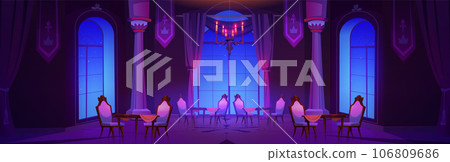 Castle banquet or ball room at night 106809686