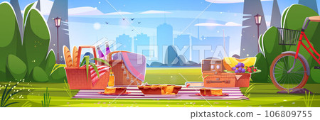 City park picnic with food in basket illustration City park picnic with food in basket illustration 106809755