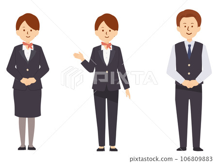 Illustration of a flight attendant in uniform Illustration of a flight attendant in uniform 106809883