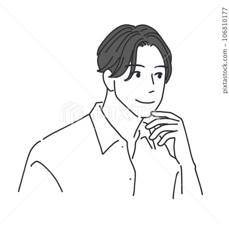 一個男人觸摸他的皮膚並微笑 一個男人觸摸他的皮膚並微笑 106810177