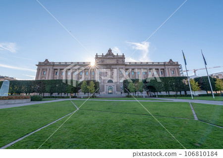 Facade of Riksdagshuset Swedish Parliament House on island Helgeandsholmen Old town Gamla Stan Stockholm Sweden Facade of Riksdagshuset Swedish Parliament House on island Helgeandsholmen Old town Gamla Stan Stockholm Sweden 106810184