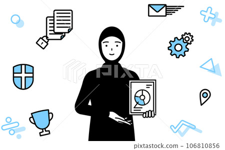 Image of DX, an Islamic woman who uses digital technology to improve business operations 106810856