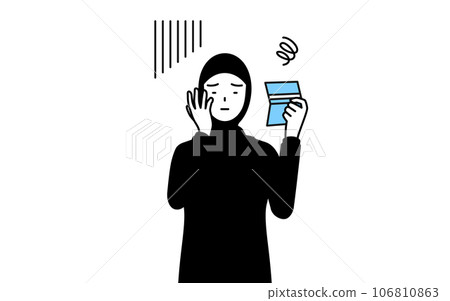 穆斯林婦女看著她的銀行存摺感到沮喪 106810863
