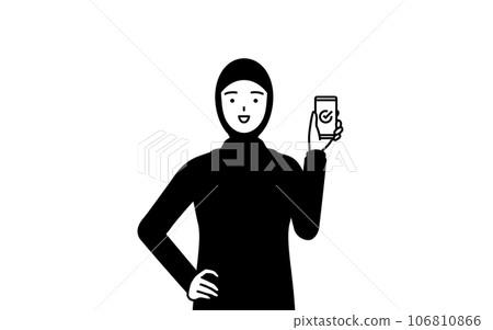 伊斯蘭婦女在工作中使用智能手機 伊斯蘭婦女在工作中使用智能手機 106810866