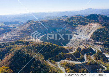 Aerial view of Europe second largest open pit copper mine, Rosia Poieni, Romania Aerial view of Europe second largest open pit copper mine, Rosia Poieni, Romania 106810893