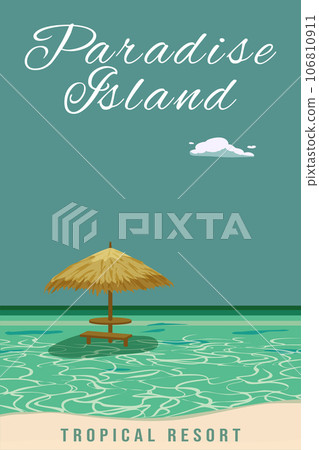 Travel poster Paradise island tropical resort vintage 106810911
