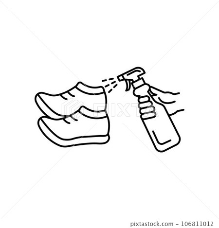 Cleaning disinfection, spray alcohol in shoes, coronavirus prevention sanitizer products line style icon vector illustration 106811012