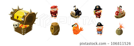 Pirate Adventure Game Icon and Element Vector Set 106811526