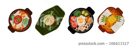 Different Food Served on the Plate Flat Vector Set Different Food Served on the Plate Flat Vector Set 106811527