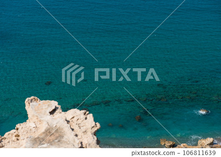Sea and coastline view from a rocky height Sea and coastline view from a rocky height 106811639
