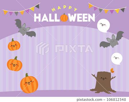 萬聖節框架,可愛的鬼魂,蝙蝠和死樹,紫色 萬聖節框架,可愛的鬼魂,蝙蝠和死樹,紫色 106812348