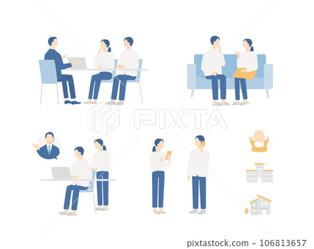 A set of young couples discussing life plans A set of young couples discussing life plans 106813657