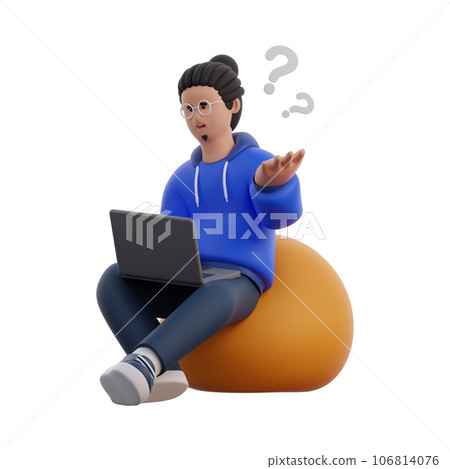 Online Learning Concept: Student with Laptop, Student with Laptop in Study Session 106814076