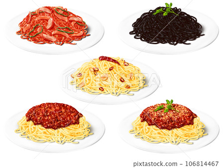 5 types of pasta Meat sauce Peperoncino Neapolitan Squid ink Bolognese 106814467