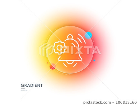 Notification bell line icon. Gradient blur button with glassmorphism. Service alarm reminder sign. Settings message symbol. Transparent glass design. Notification bell line icon. Vector 106815160
