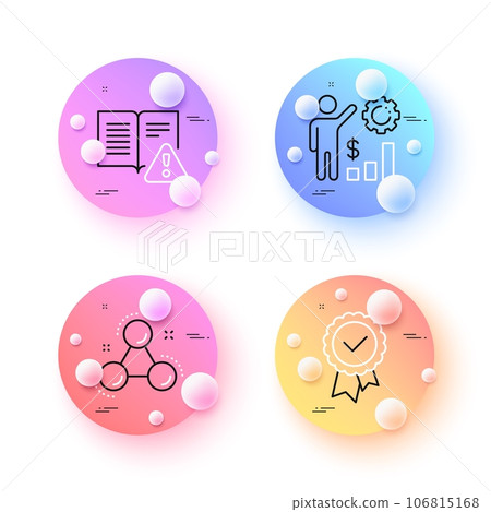 Employees wealth, Tested stamp and Instruction manual minimal line icons. 3d spheres or balls buttons. Chemistry molecule icons. For web, application, printing. Vector Employees wealth, Tested stamp and Instruction manual minimal line icons. 3d spheres or balls buttons. Chemistry molecule icons. For web, application, printing. Vector 106815168
