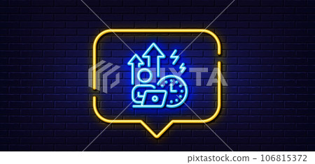 Neon light speech bubble. Difficult stress grows line icon. Work pressure sign. Mental health symbol. Neon light background. Difficult stress glow line. Brick wall banner. Vector 106815372