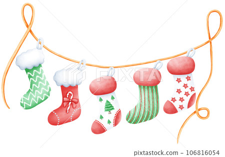 watercolor cute christmas and new year stocking 106816054