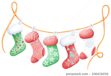 watercolor cute christmas and new year stocking - Stock Illustration ...