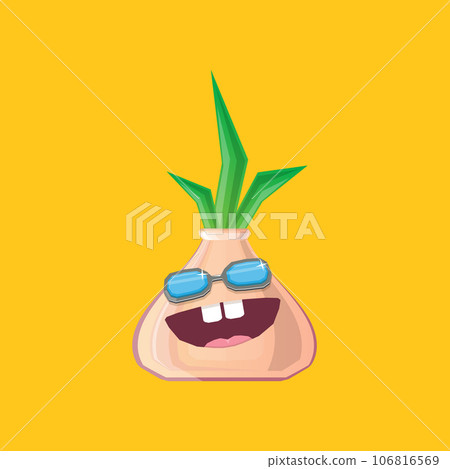 vector funny cartoon onion character with sunglasses isolated on orange background. funky smiling autumn vegetable character vector funny cartoon onion character with sunglasses isolated on orange background. funky smiling autumn vegetable character 106816569