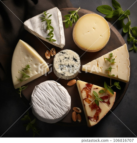 Assortment of cheese with fruits and nuts 106816707
