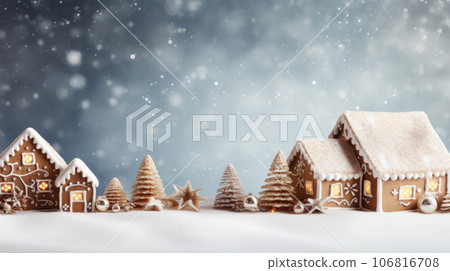 Christmas background with gingerbread houses banner 106816708