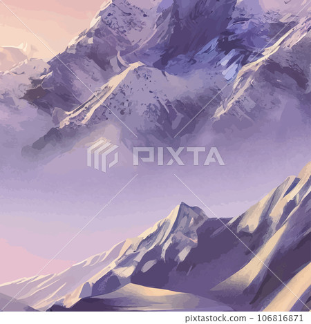 Mountain mature silhouette element outdoor icon snowy ice peaks and decorative, Realistic illustration of mountain landscape with hill and forest with coniferous trees 106816871