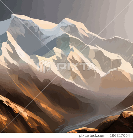 Mountain landscape. Mountain landscape. illustration. Abstract background. Fantasy theme morning landscape, sunrise mountains. landscape with blue mountains silhouettes with fog cold sunlight Mountain landscape. Mountain landscape. illustration. Abstract background. Fantasy theme morning landscape, sunrise mountains. landscape with blue mountains silhouettes with fog cold sunlight 106817004