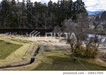 Landscape of rice fields and reservoir in mountain village Landscape of rice fields and reservoir in mountain village 106817095