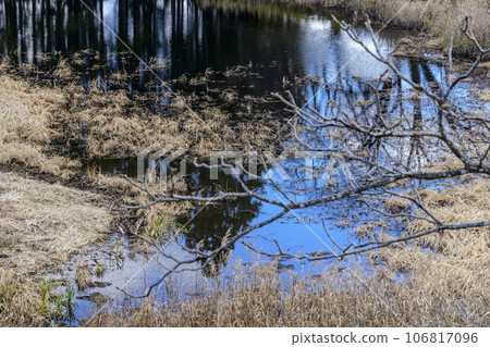 Scenery of a reservoir reflecting the blue sky Scenery of a reservoir reflecting the blue sky 106817096