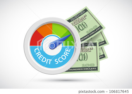 Credit score rating scale with arrow. 106817645
