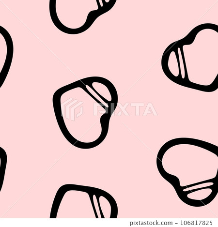 Hand Drawn Seamless Patterns with Hearts in Doodle Style. Romantic Love Digital Paper for Valentines Day. Black Hearts on Pale Pink Background. 106817825