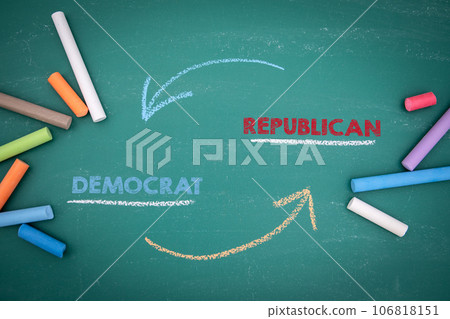 Democrat and Republican Concept. Written text on a green chalk board 106818151