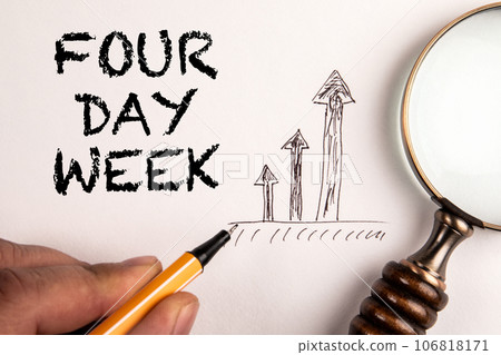 FOUR DAY WEEK. Development and profit arrows on a white background FOUR DAY WEEK. Development and profit arrows on a white background 106818171