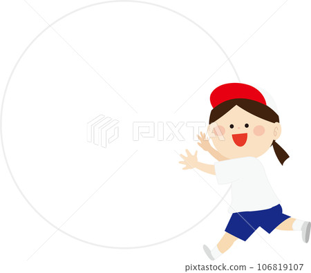 白隊中一個可愛的女孩滾球的插圖 白隊中一個可愛的女孩滾球的插圖 106819107