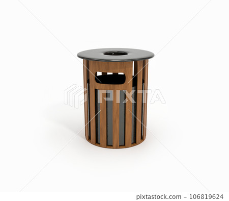 wooden bin isolated on white background. 3d illustration 106819624