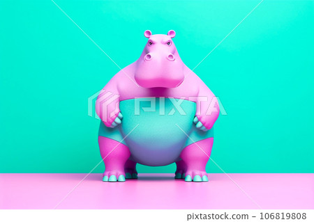 Heavy fun hippo anthropomorphic bright colors spor, Generative AI 106819808