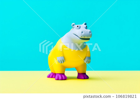 Heavy fun hippo anthropomorphic bright colors spor, Generative AI 106819821