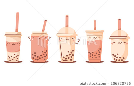 MILK TEA cup cute stickers set isolated beige vector. BUBBLE TEA logo collection. Vector illustration MILK TEA cup cute stickers set isolated beige vector. BUBBLE TEA logo collection. Vector illustration 106820756