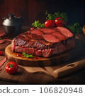 Grilled or pan fried piece of meat with potato 106820948