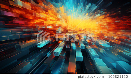Abstract image of metropolis street, glitch effect, rainbow colors, infinity concept 106821120