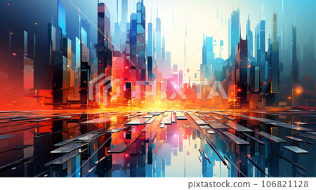 Abstract image of metropolis street, glitch effect, rainbow colors, infinity concept Abstract image of metropolis street, glitch effect, rainbow colors, infinity concept 106821128