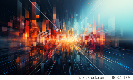 Abstract image of metropolis street, glitch effect, rainbow colors, infinity concept 106821129