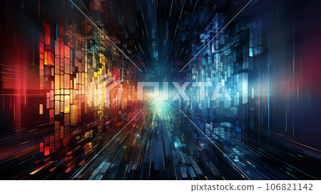 Abstract image of metropolis street, glitch effect, rainbow colors, infinity concept Abstract image of metropolis street, glitch effect, rainbow colors, infinity concept 106821142