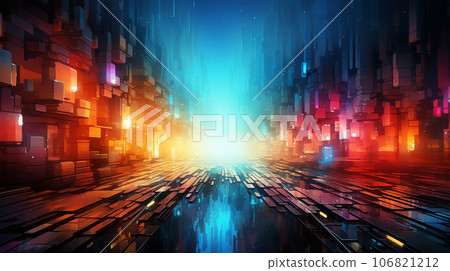 Abstract image of metropolis street, glitch effect, rainbow colors, infinity concept Abstract image of metropolis street, glitch effect, rainbow colors, infinity concept 106821212