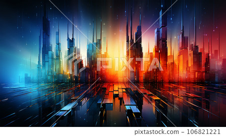 Abstract image of metropolis street, glitch effect, rainbow colors, infinity concept Abstract image of metropolis street, glitch effect, rainbow colors, infinity concept 106821221