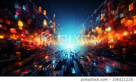 Abstract image of metropolis street, glitch effect, rainbow colors, infinity concept Abstract image of metropolis street, glitch effect, rainbow colors, infinity concept 106821228