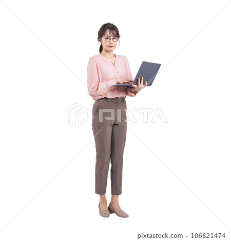 Middle-aged woman using a laptop, background transparent cutout PNG Middle-aged woman using a laptop, background transparent cutout PNG 106821474