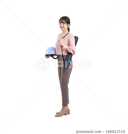 PNG戴安全帽背景透明摳圖的中年婦女 106821510