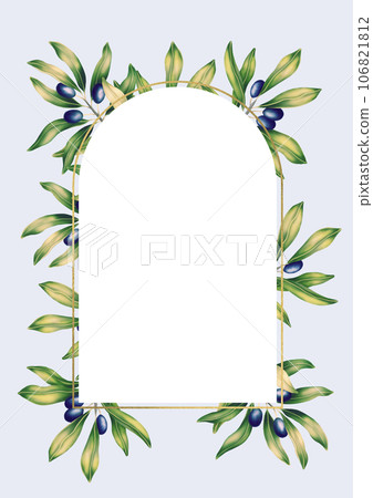 Rectangular A4 template for text with olive branches and leaves. Frame or border with botanical motifs. Illustration for romantic pretty wedding invitation, greeting card, cosmetic, label design. Rectangular A4 template for text with olive branches and leaves. Frame or border with botanical motifs. Illustration for romantic pretty wedding invitation, greeting card, cosmetic, label design. 106821812